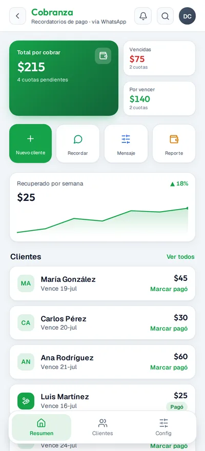 Módulo Cobranza de AxStudio con datos demo