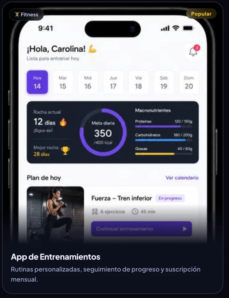 App de entrenamientos personalizada para un gimnasio