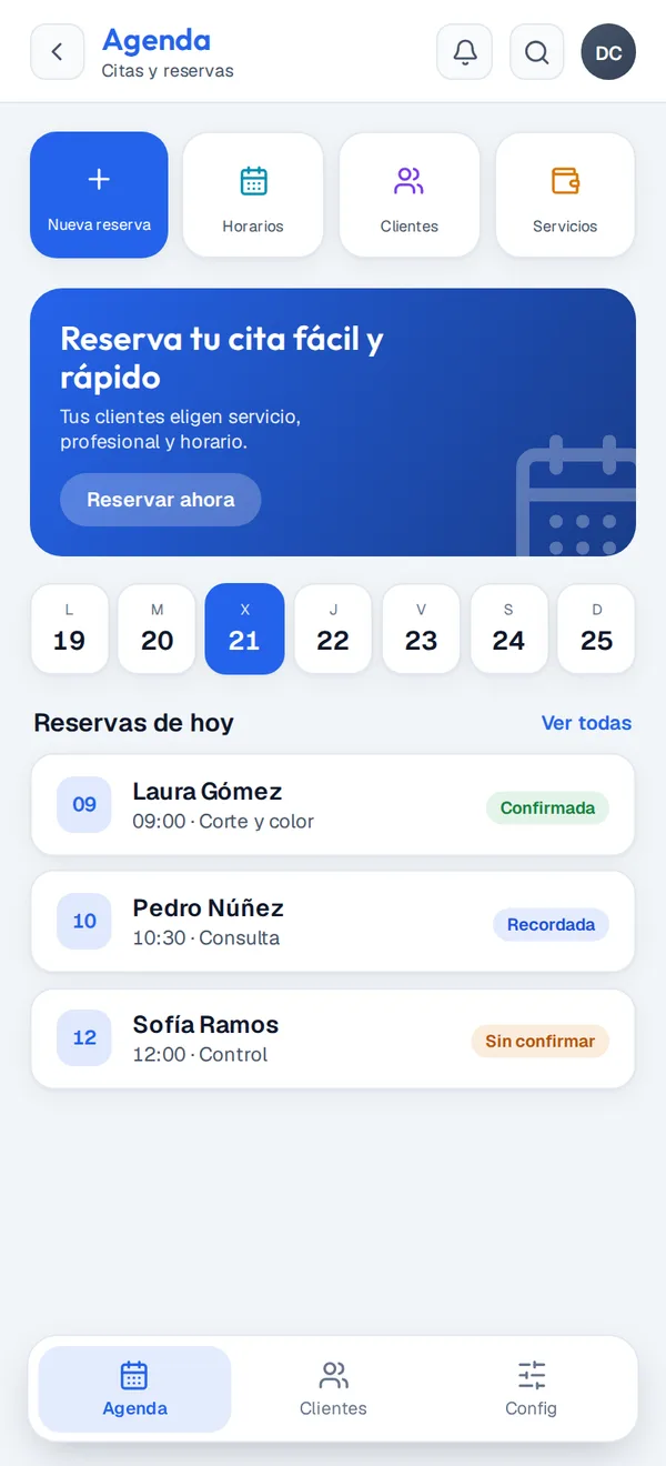 Módulo Agenda con reservas de un salón